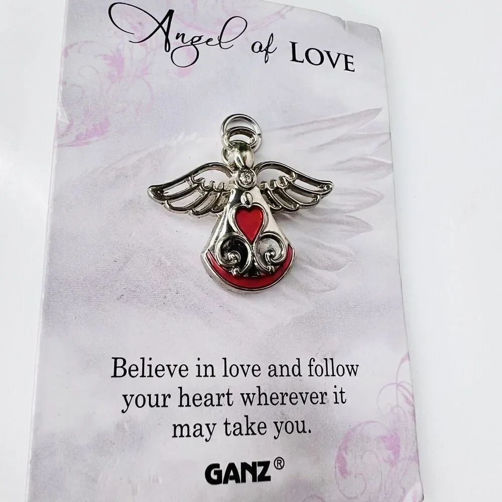 Angel of LOVE Believe In Love Pin / Pendant By Ganz Red Silver Tone 1556